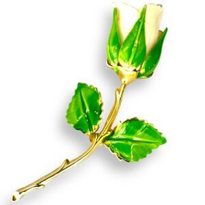 Giovanni Rose Enamel Brooch over Gold Tone